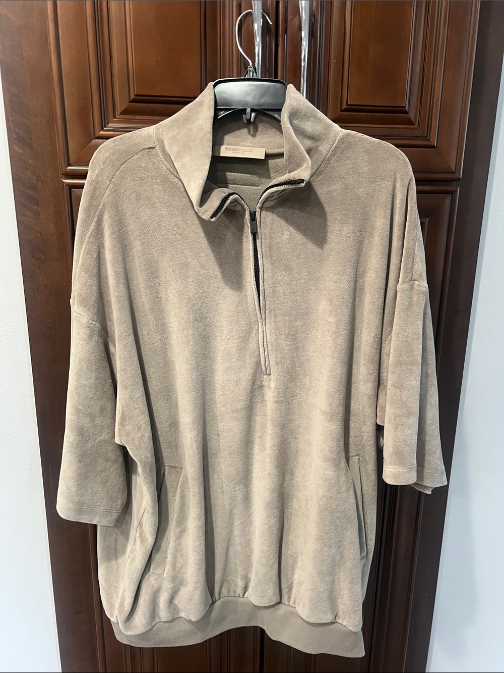 Essentials Men's Taupe Half-Zip Short Sleeve Sweater